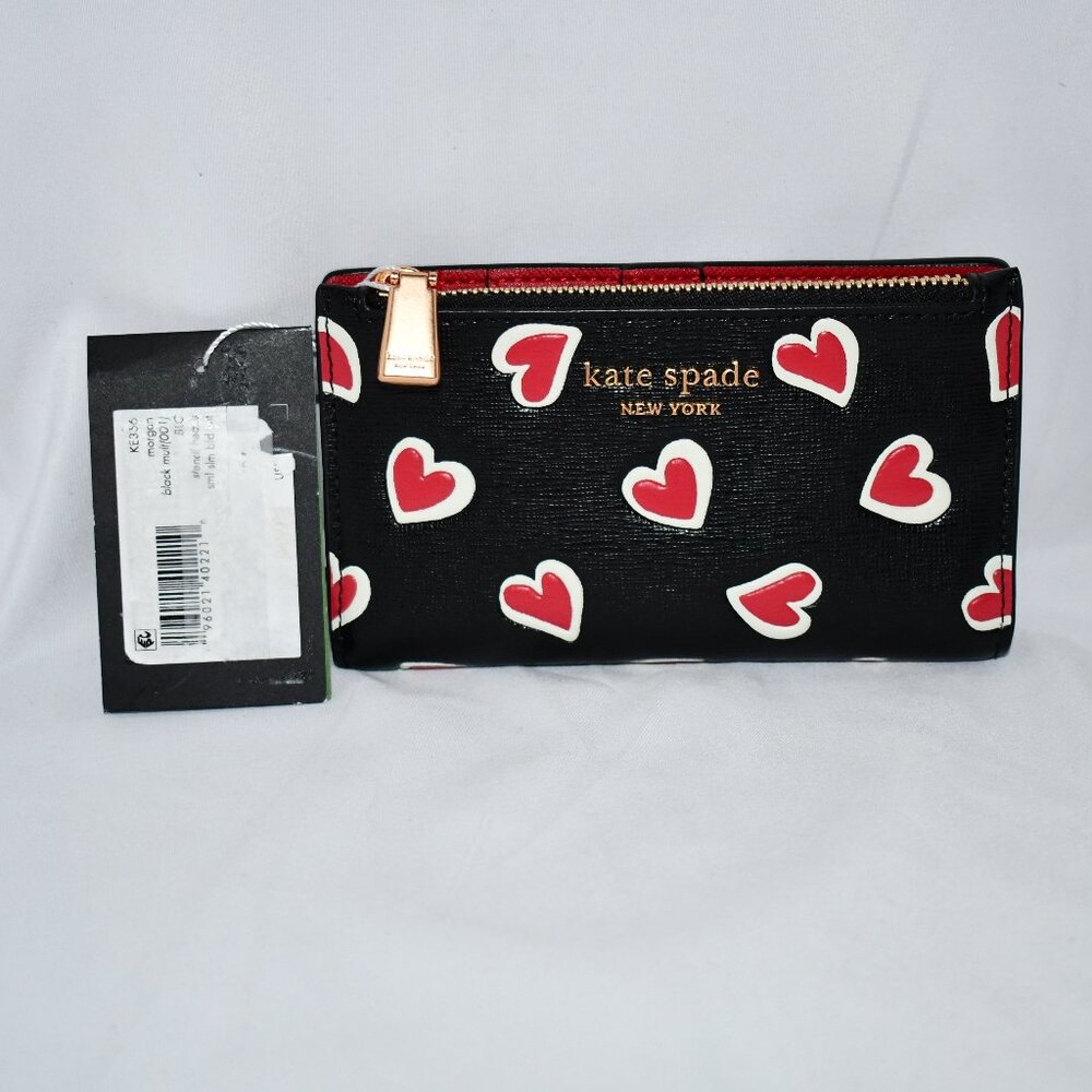 kate spade Morgan Hearts Embossed Leather SMALL Bifold #KE356 NWT